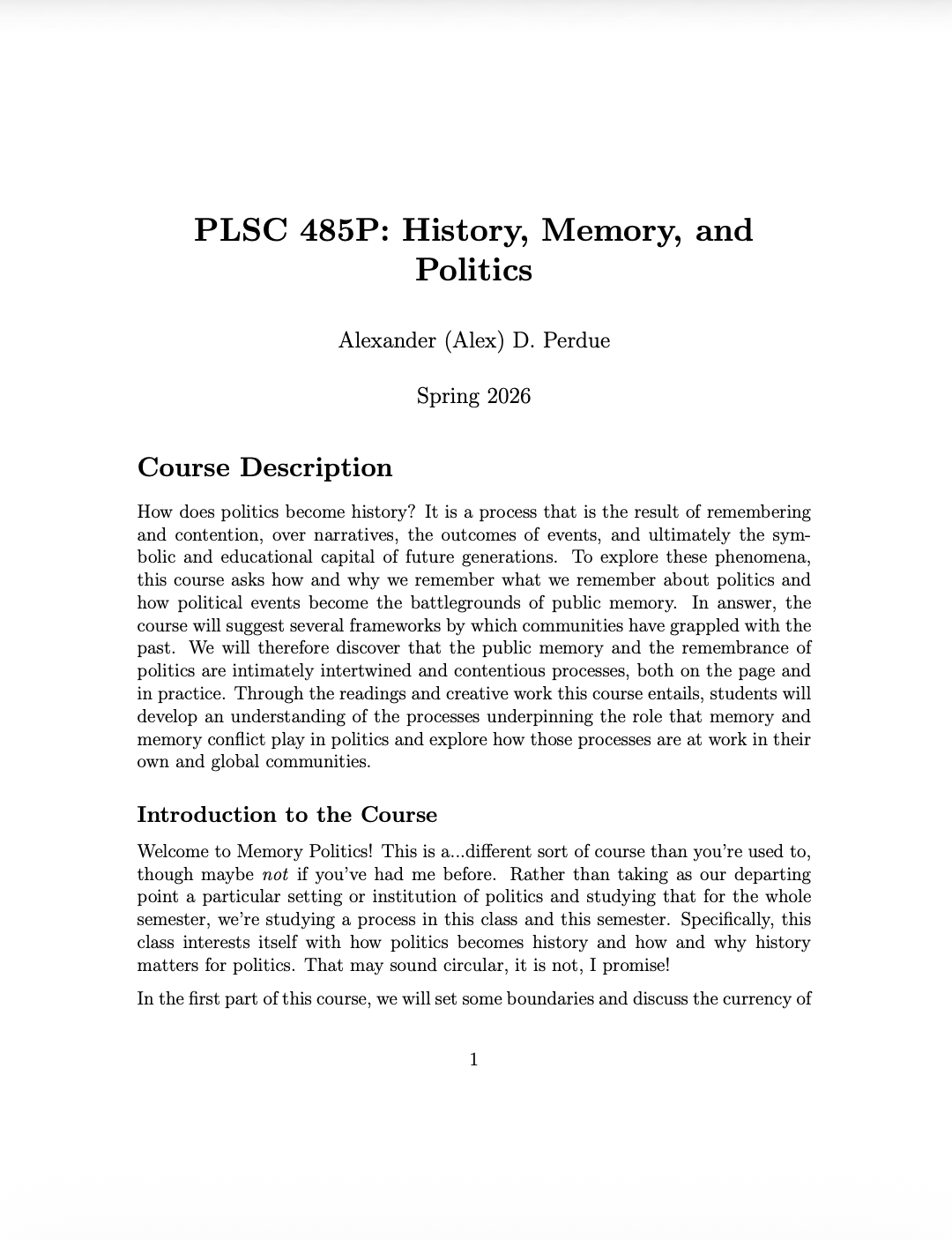History, Memory, and Politics Title Page